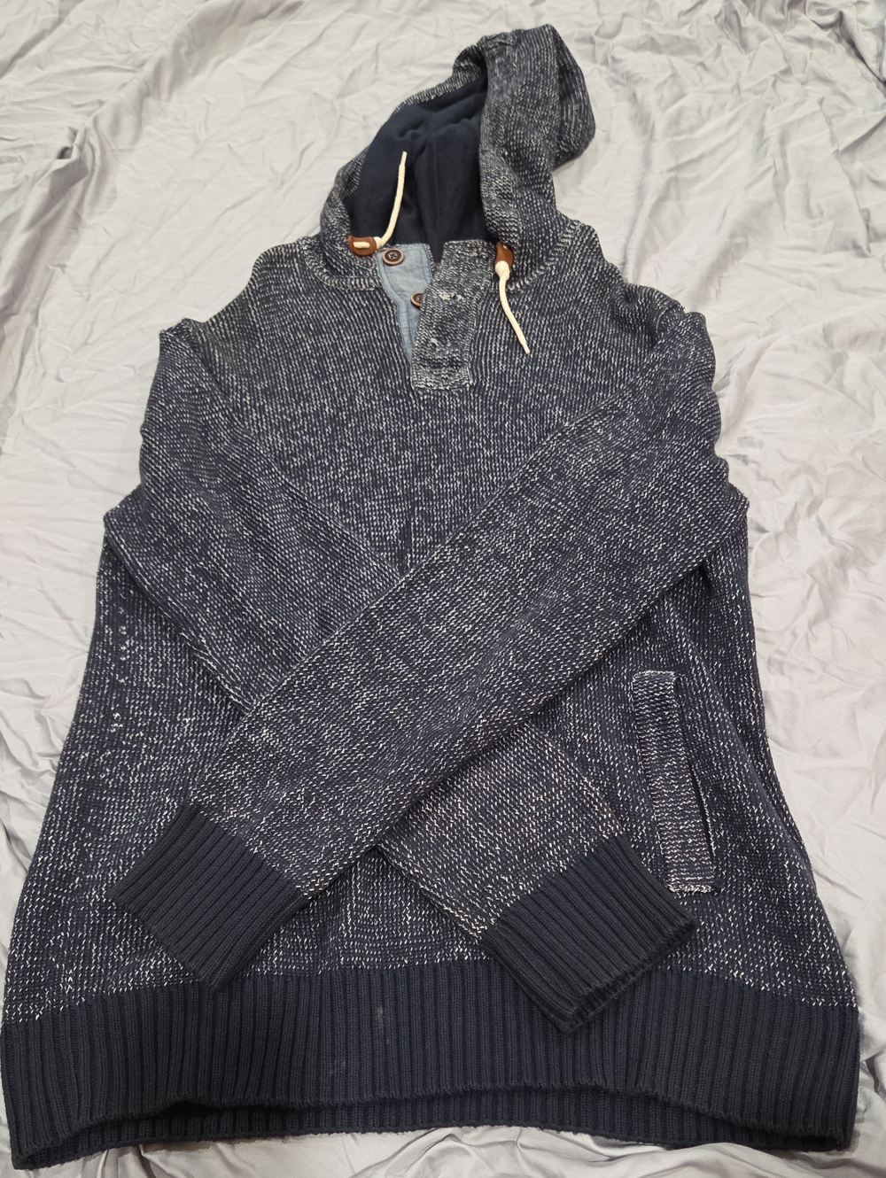 H&M Men's Navy Heather Crewneck Hooded Sweater
